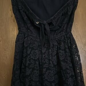 Navy blue floral print strapless mini sundress Y2K